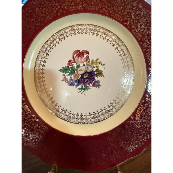Vintage Steubenville Porcelain Dinner Plate – Floral Center, Red, Pattern #2049 - Picture 8 of 11
